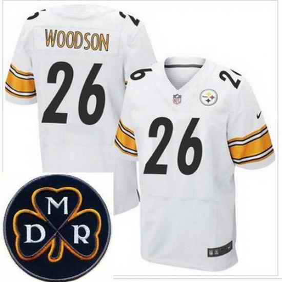Men's Nike Pittsburgh Steelers #26 Rod Woodson White NFL Elite MDR Dan Rooney Patch Jersey